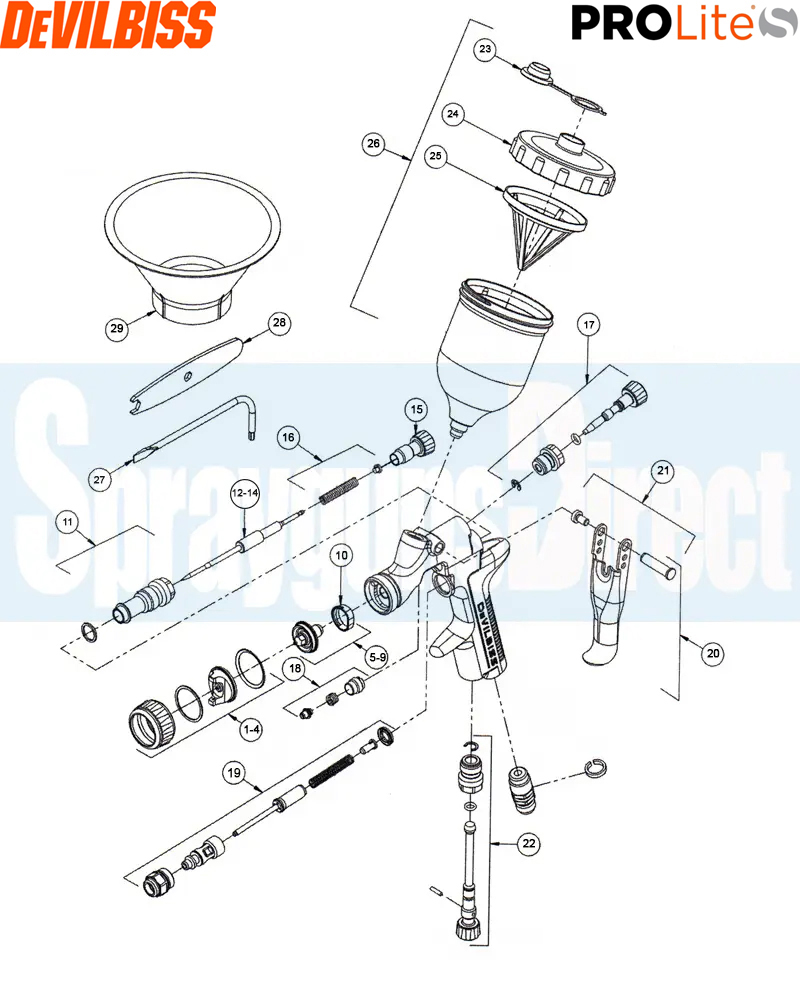 DeVilbiss Pro Lite S Spray Gun Parts
